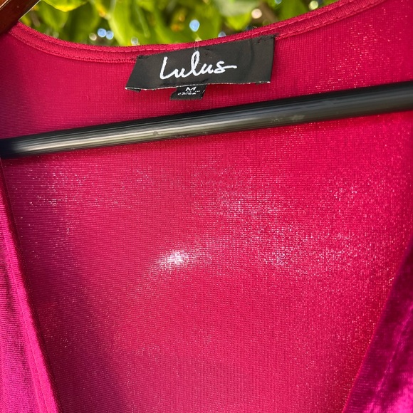 Lulu's Wine Red Velvet High Low Wrap Dress Size M Midi Dress - Picture 6 of 9